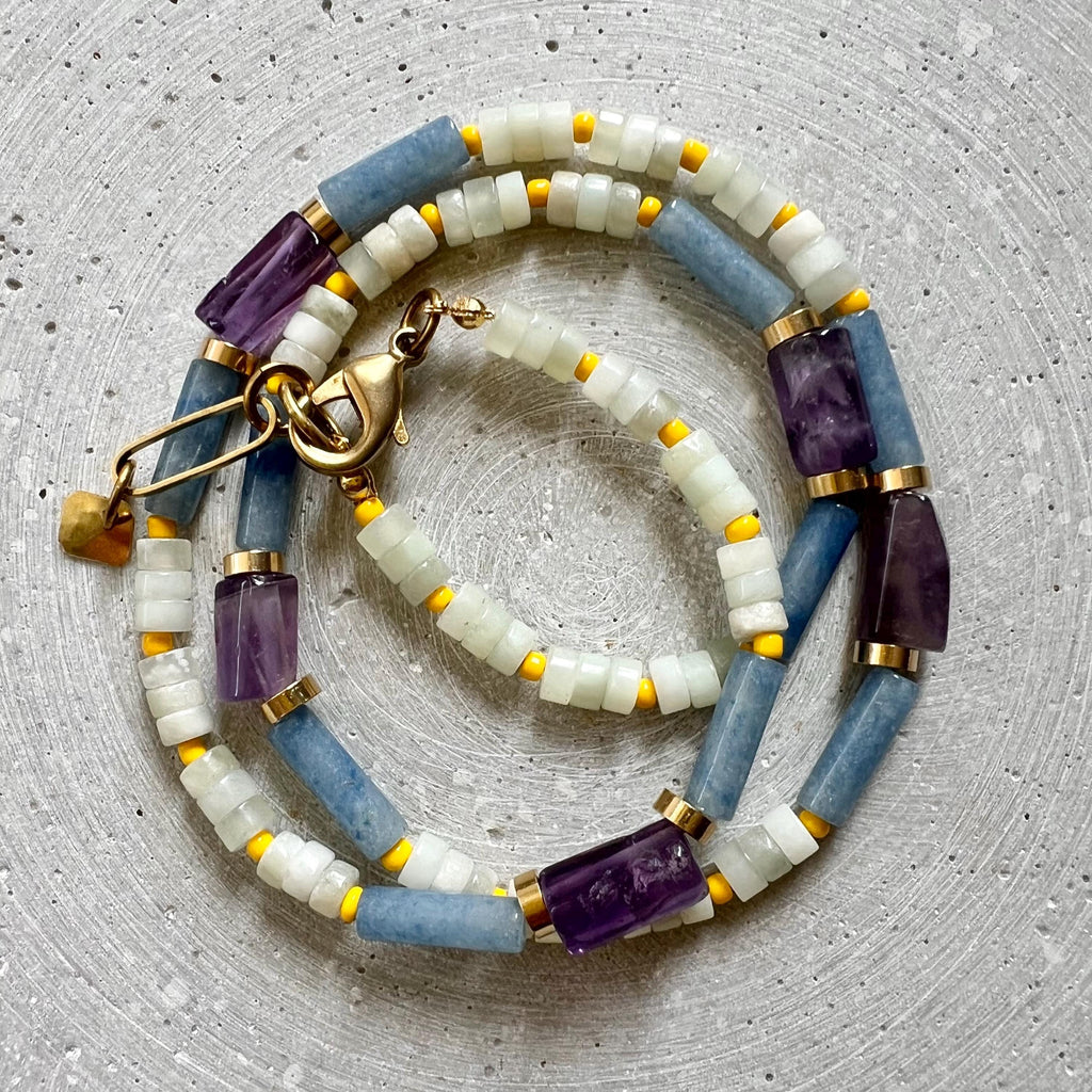 Amethyst und Jade Schmuckstein Kette - Halskette - Gudbling