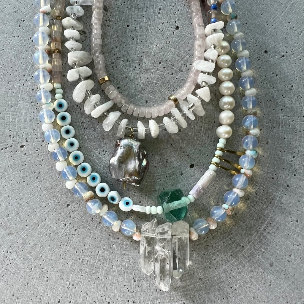 Keshi Perlen Kette mit Mondstein und Achat - Halskette - Gudbling