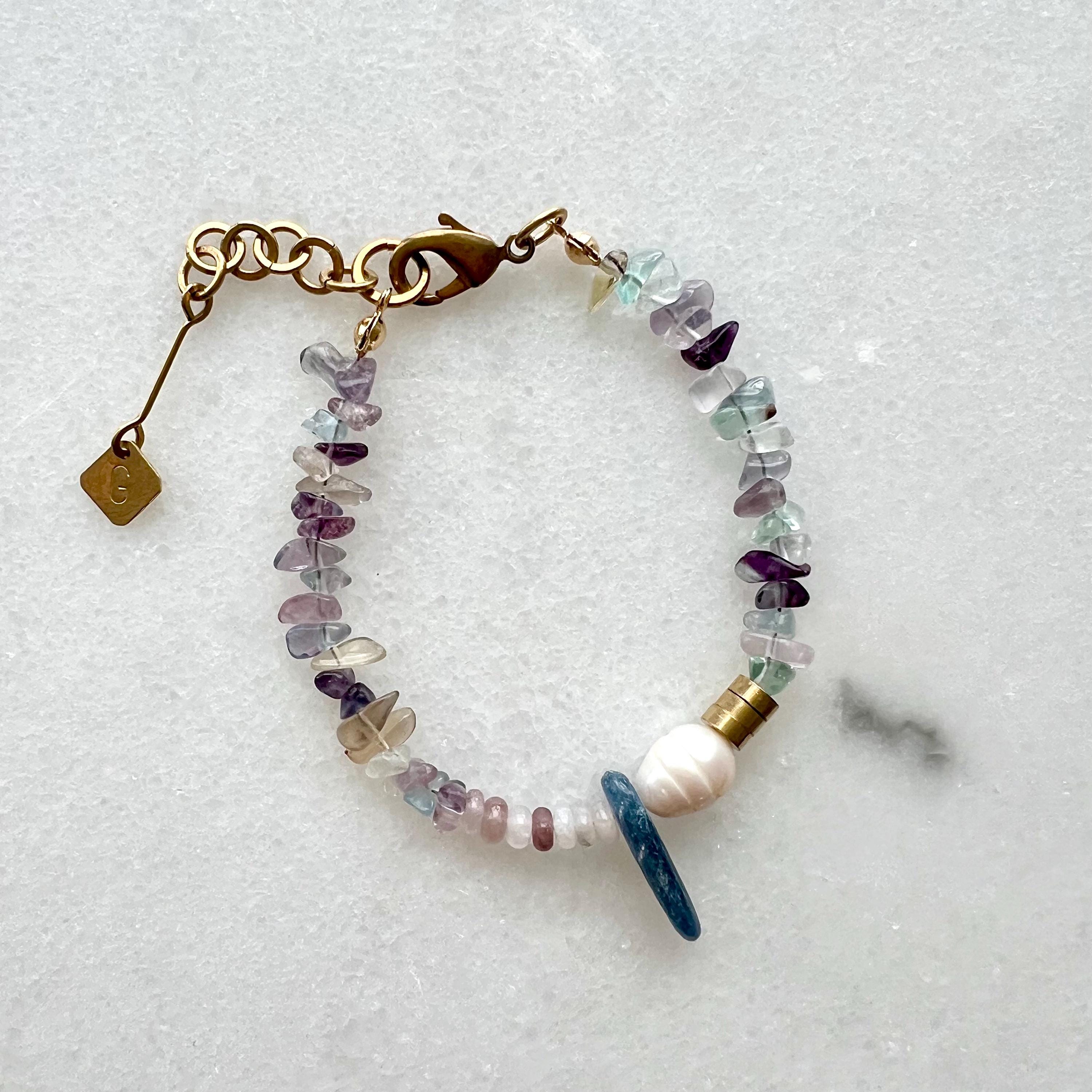 Fluorit Armband mit Süßwasserperle und Kyanit - Schmuck - Gudbling