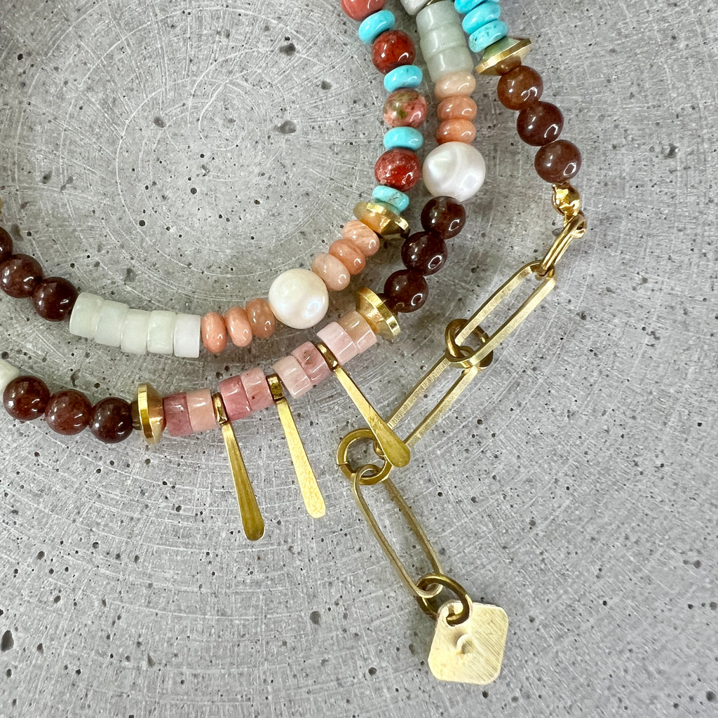 Gemischte Edelstein Perlen Boho Kette - Halskette - Gudbling