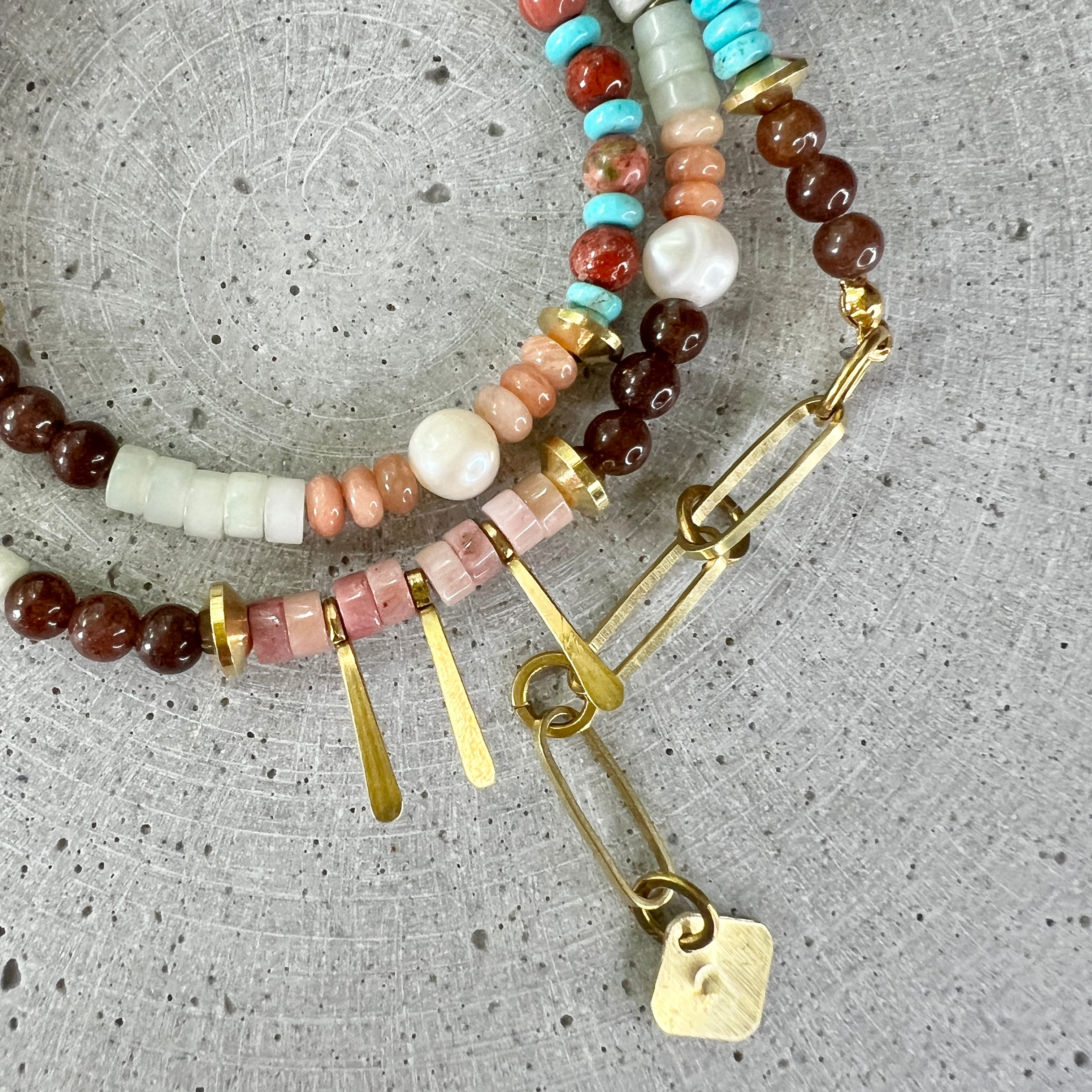 Gemischte Edelstein Perlen Boho Kette - Halskette - Gudbling
