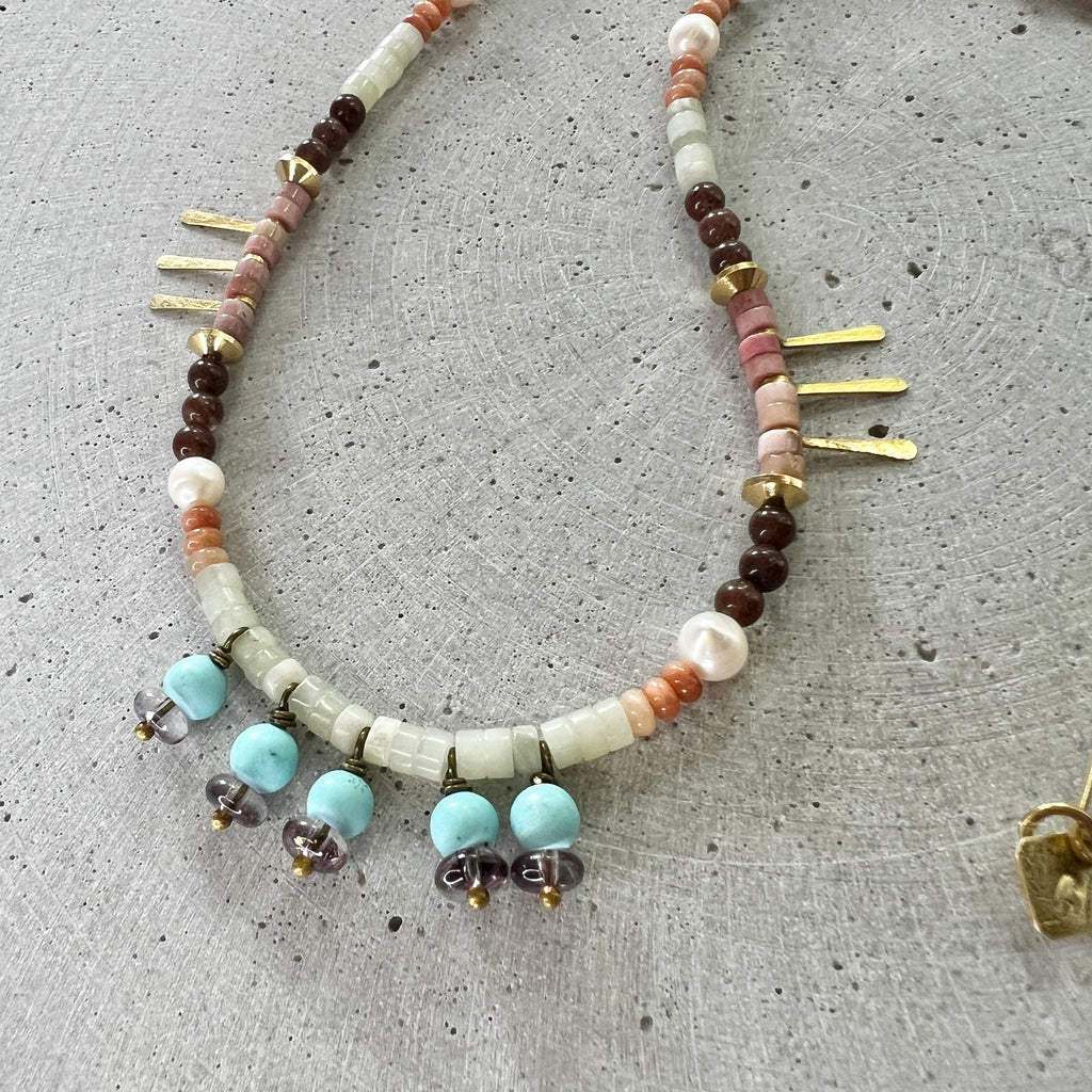 Gemischte Edelstein Perlen Boho Kette - Halskette - Gudbling