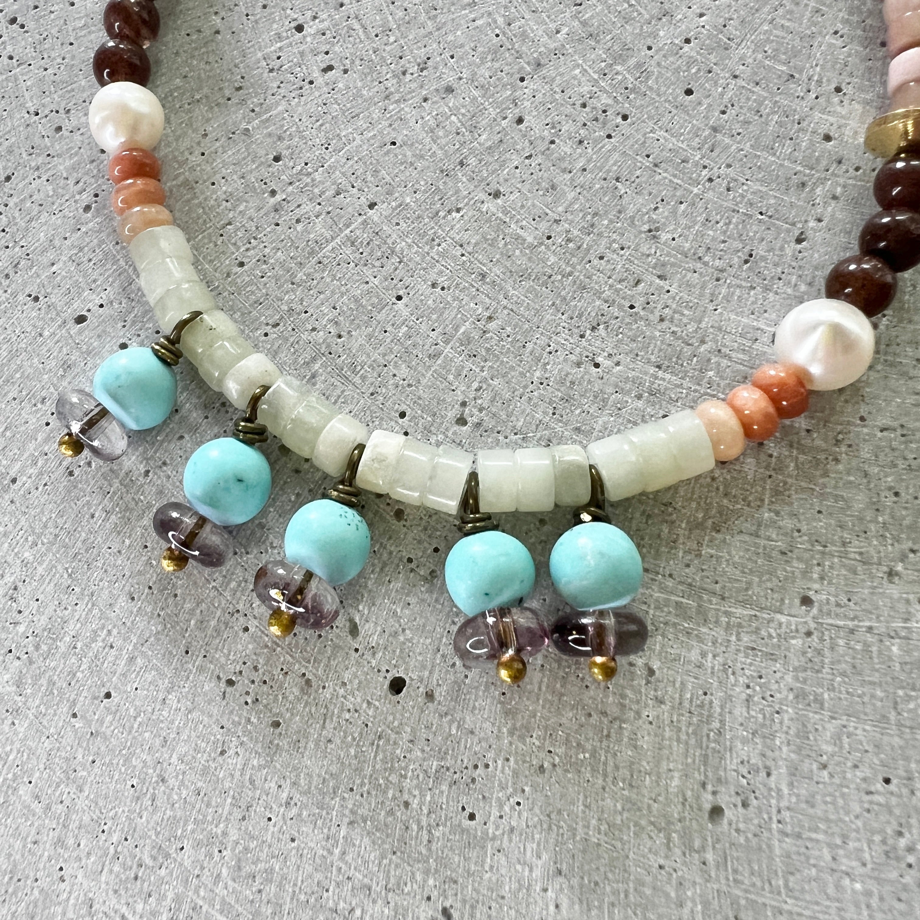 Gemischte Edelstein Perlen Boho Kette - Halskette - Gudbling
