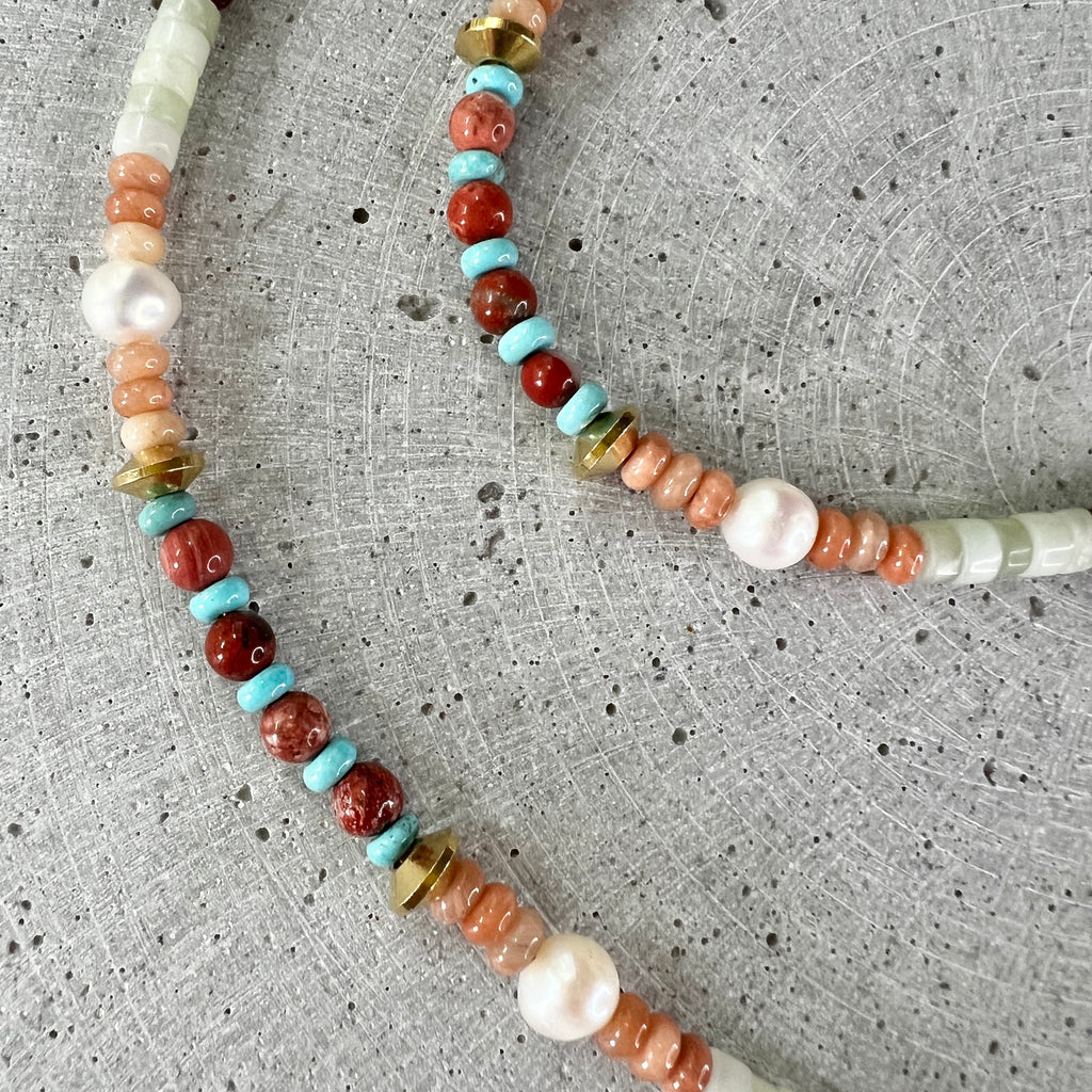 Gemischte Edelstein Perlen Boho Kette - Halskette - Gudbling