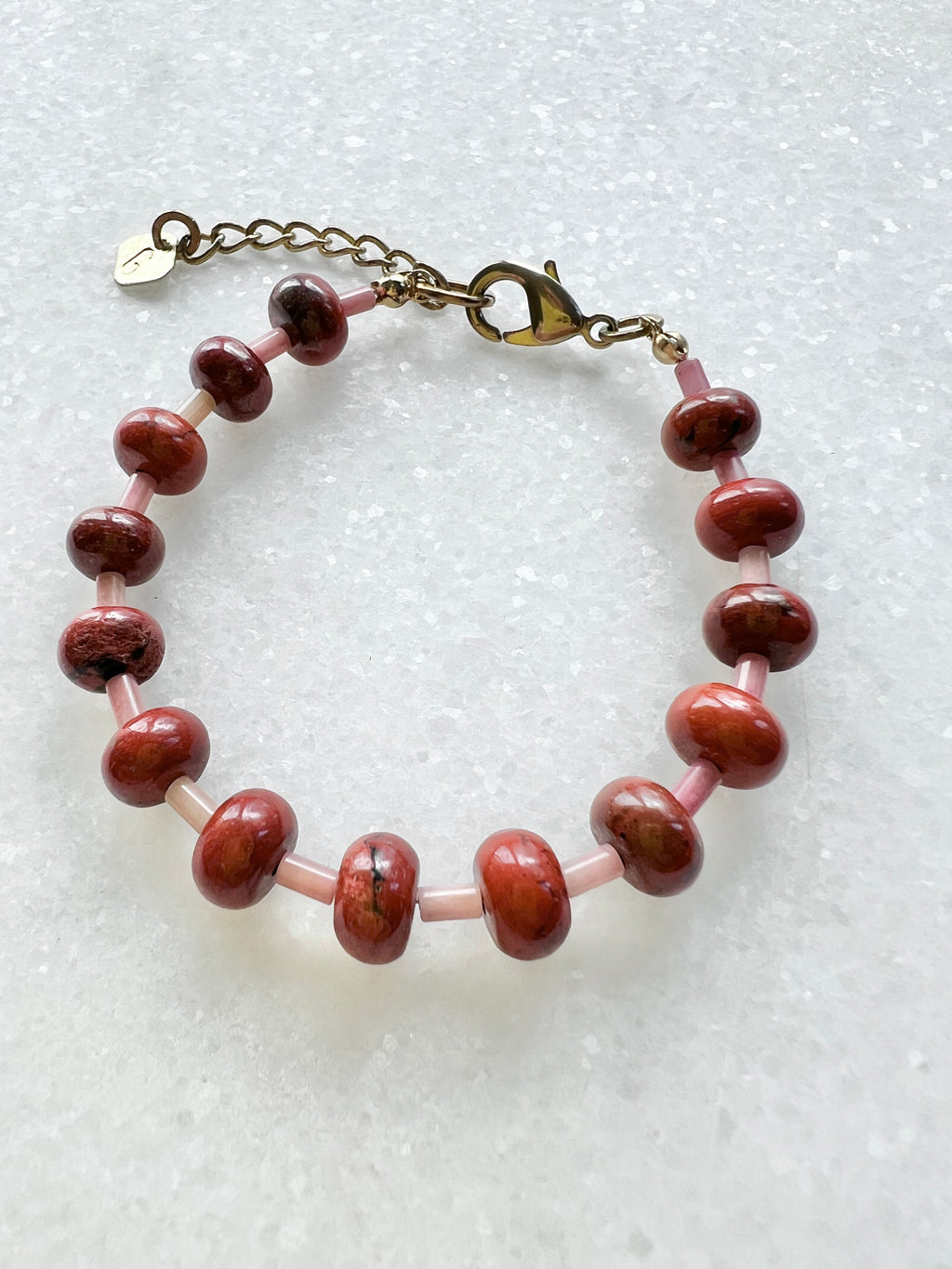 Roter Jaspis Rondelle Armband mit Rhodochrosit