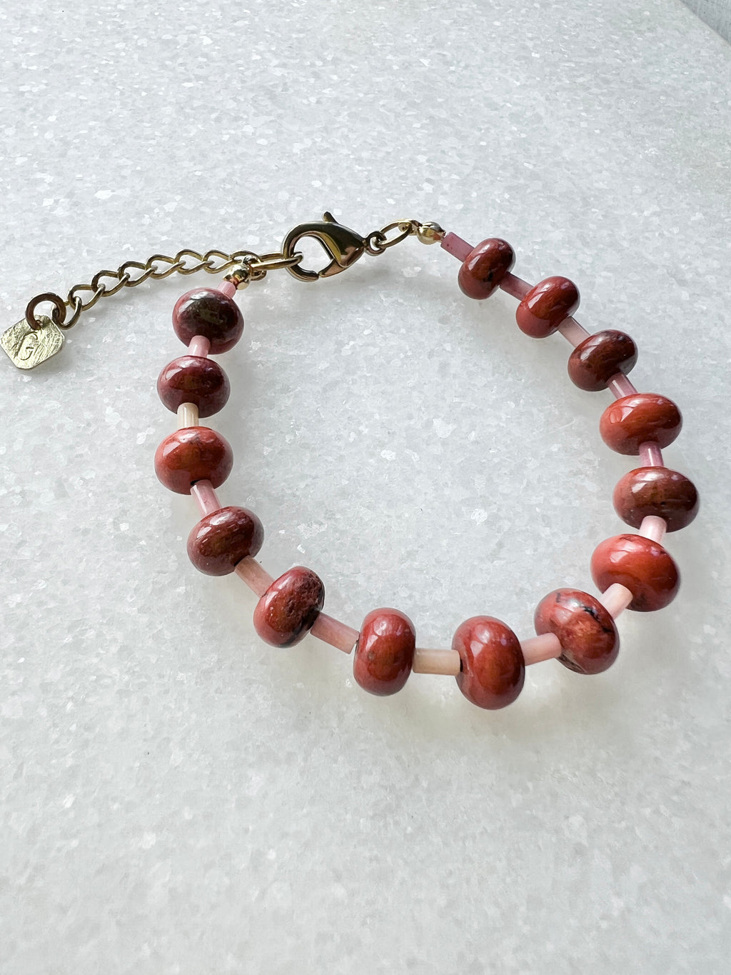 Roter Jaspis Rondelle Armband mit Rhodochrosit