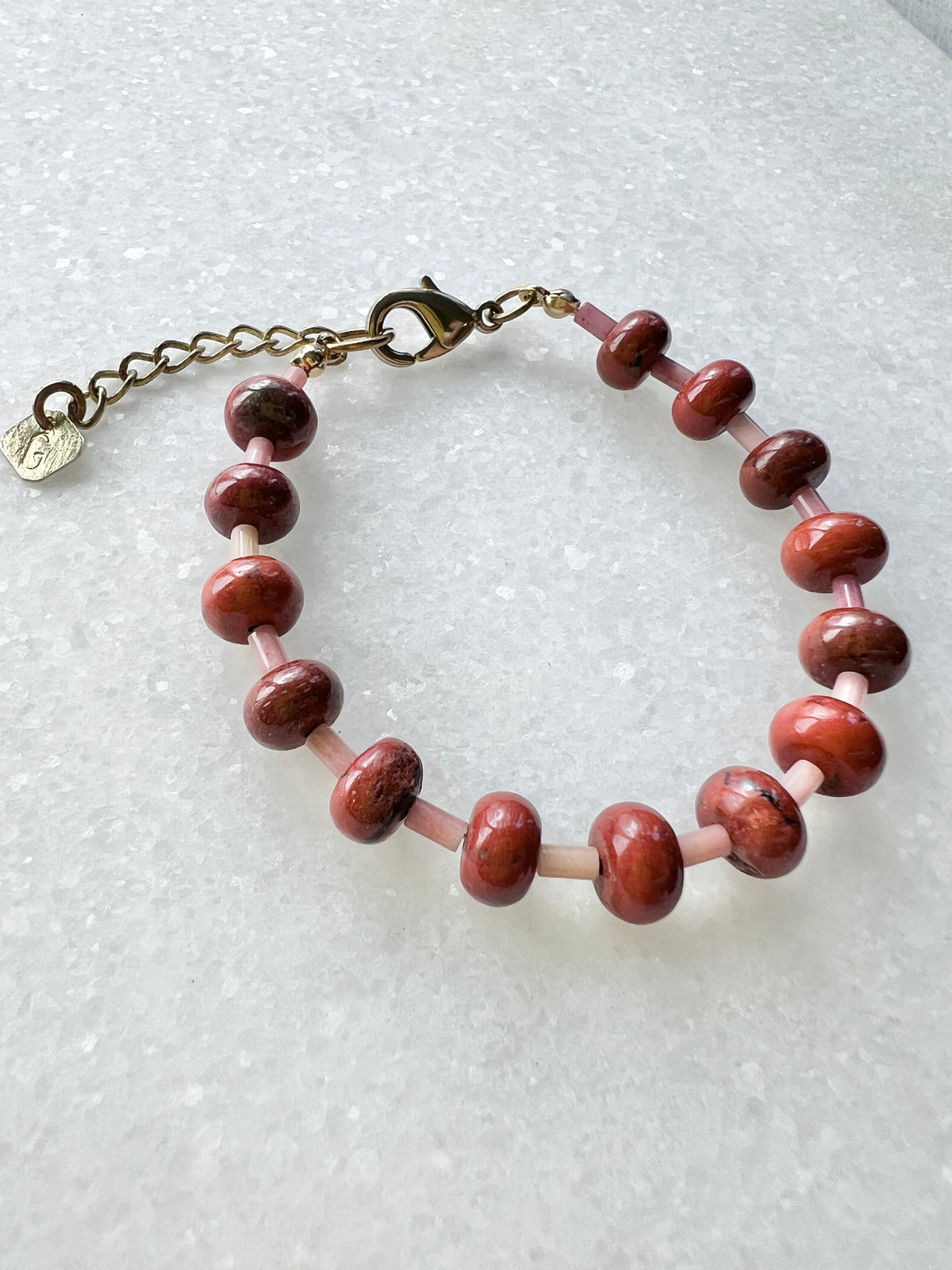 Roter Jaspis Rondelle Armband mit Rhodochrosit
