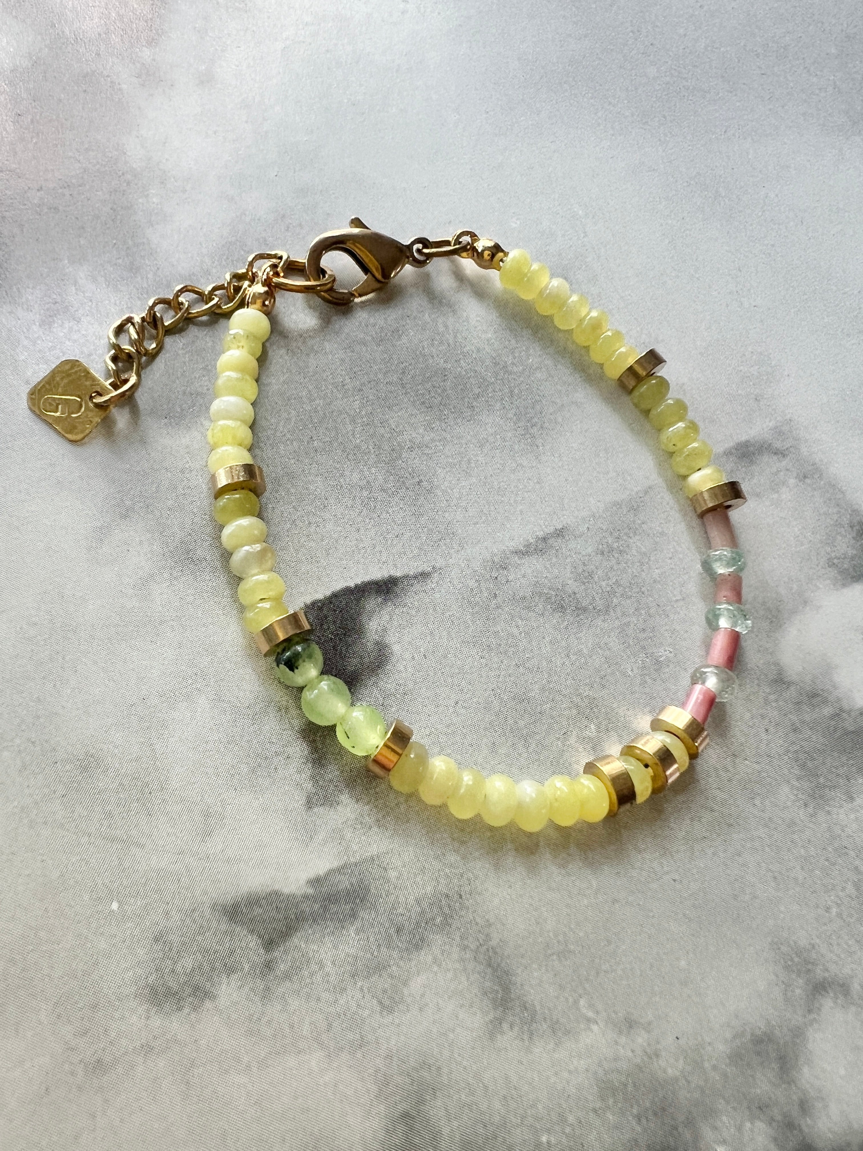 Zitronen Jade und Rhodochrosit Freundschaftsarmband