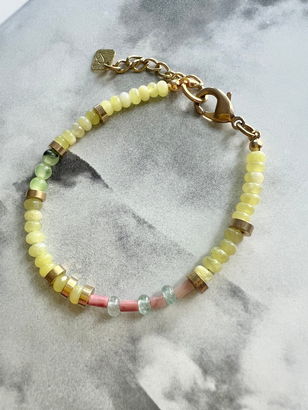 Zitronen Jade und Rhodochrosit Freundschaftsarmband