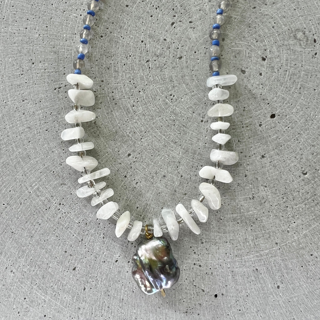 Keshi Perlen Kette mit Mondstein und Achat - Halskette - Gudbling