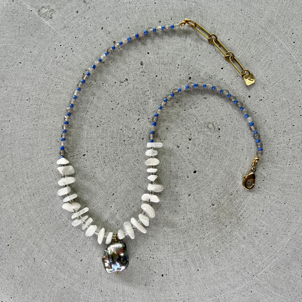 Keshi Perlen Kette mit Mondstein und Achat - Halskette - Gudbling