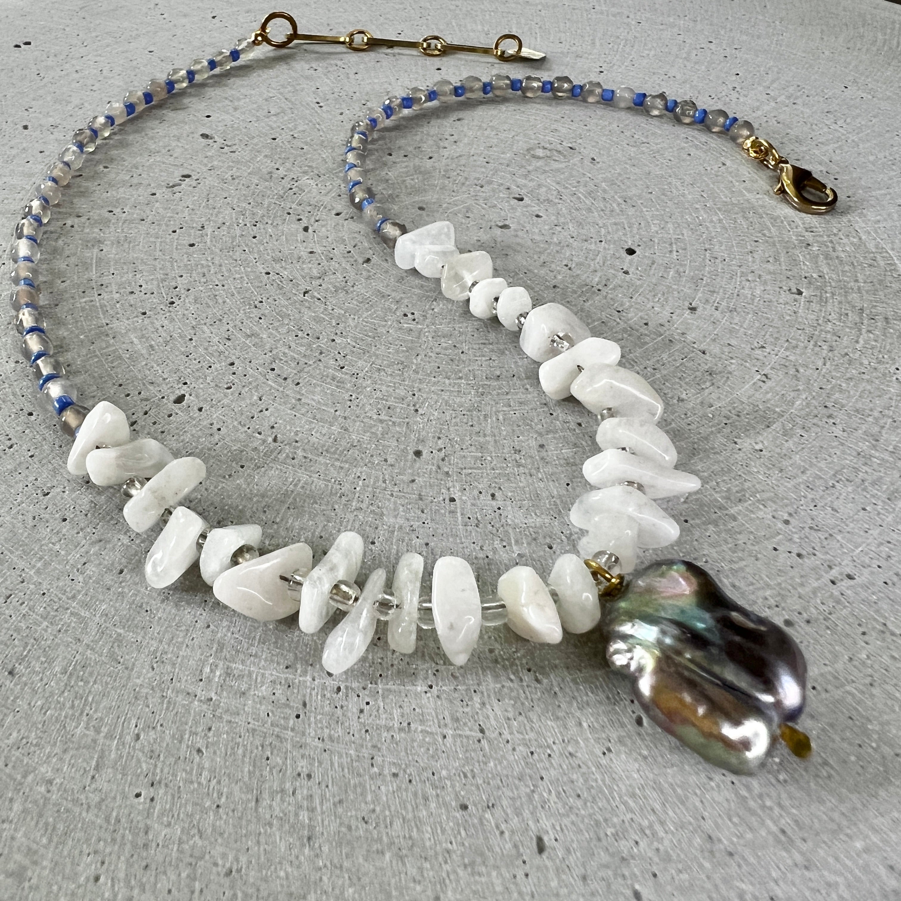 Keshi Perlen Kette mit Mondstein und Achat - Halskette - Gudbling