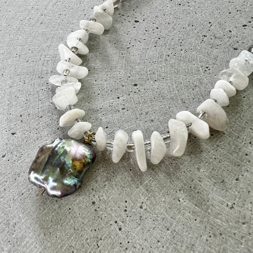 Keshi Perlen Kette mit Mondstein und Achat - Halskette - Gudbling