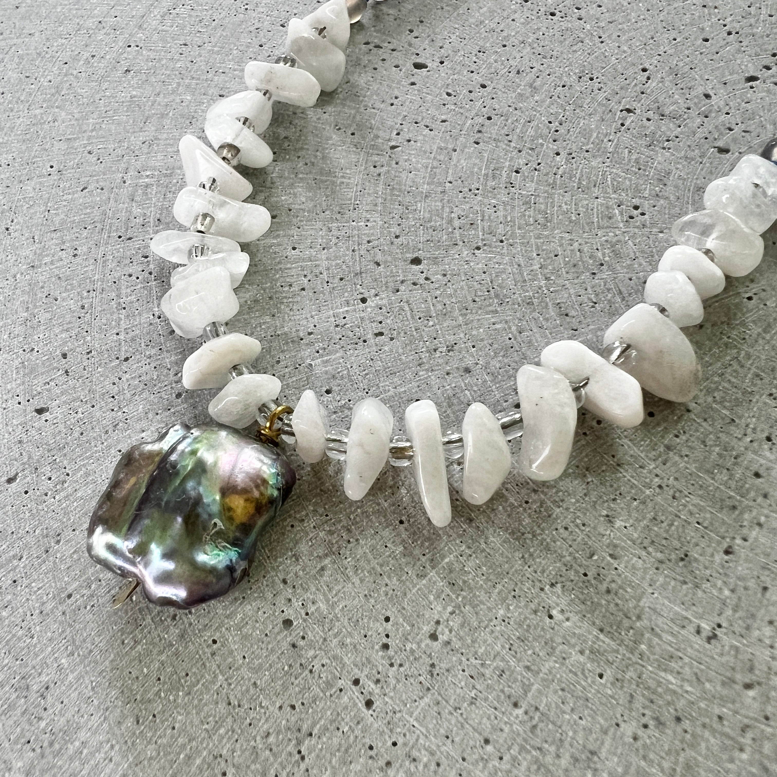 Keshi Perlen Kette mit Mondstein und Achat - Halskette - Gudbling