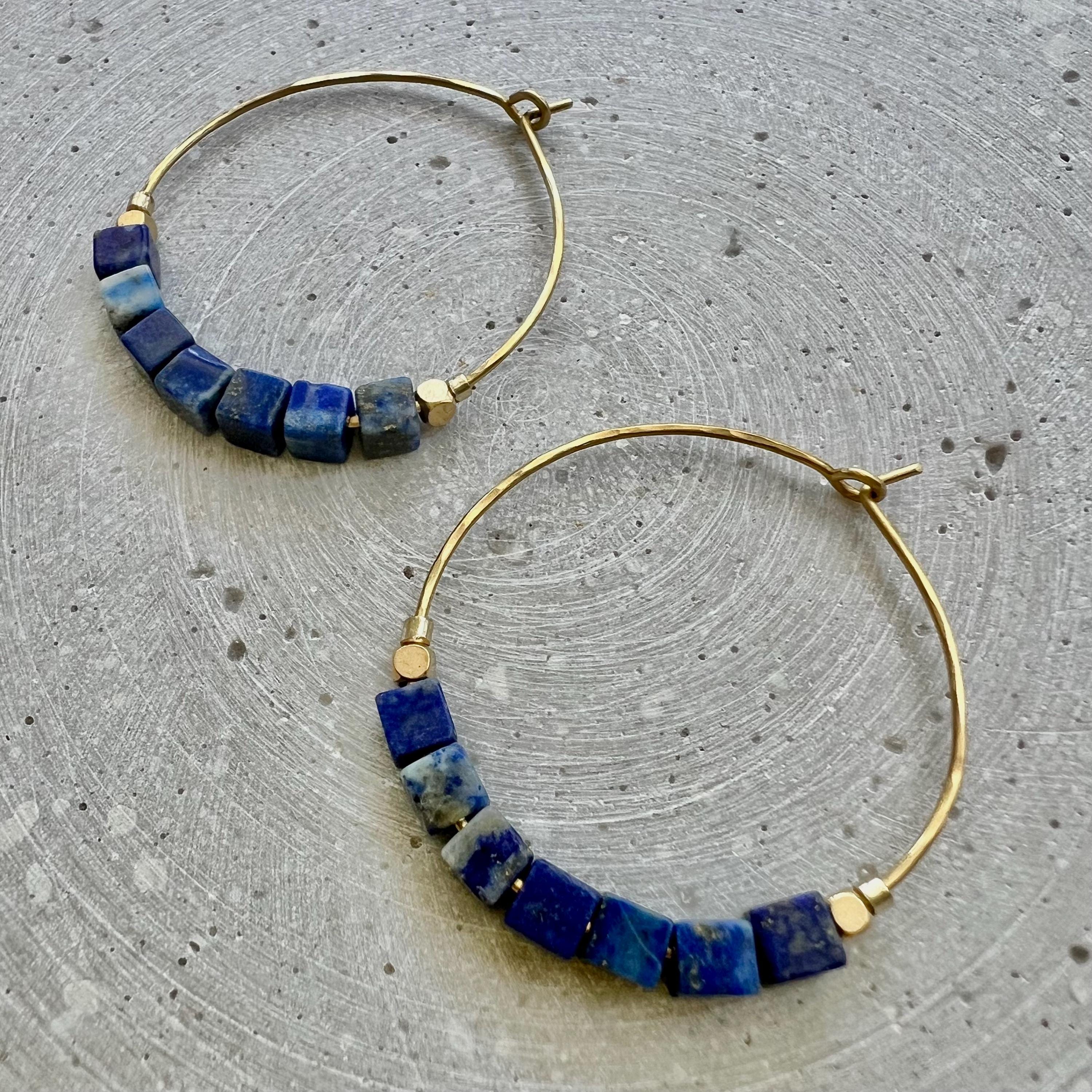 Lapislazuli Würfel Creolen - Schmuck - Gudbling