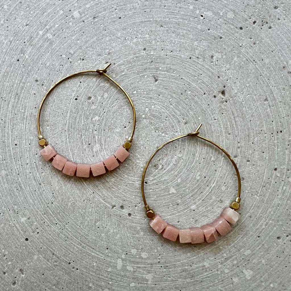 Pink Opal Würfel Creolen - Ohrring - Gudbling