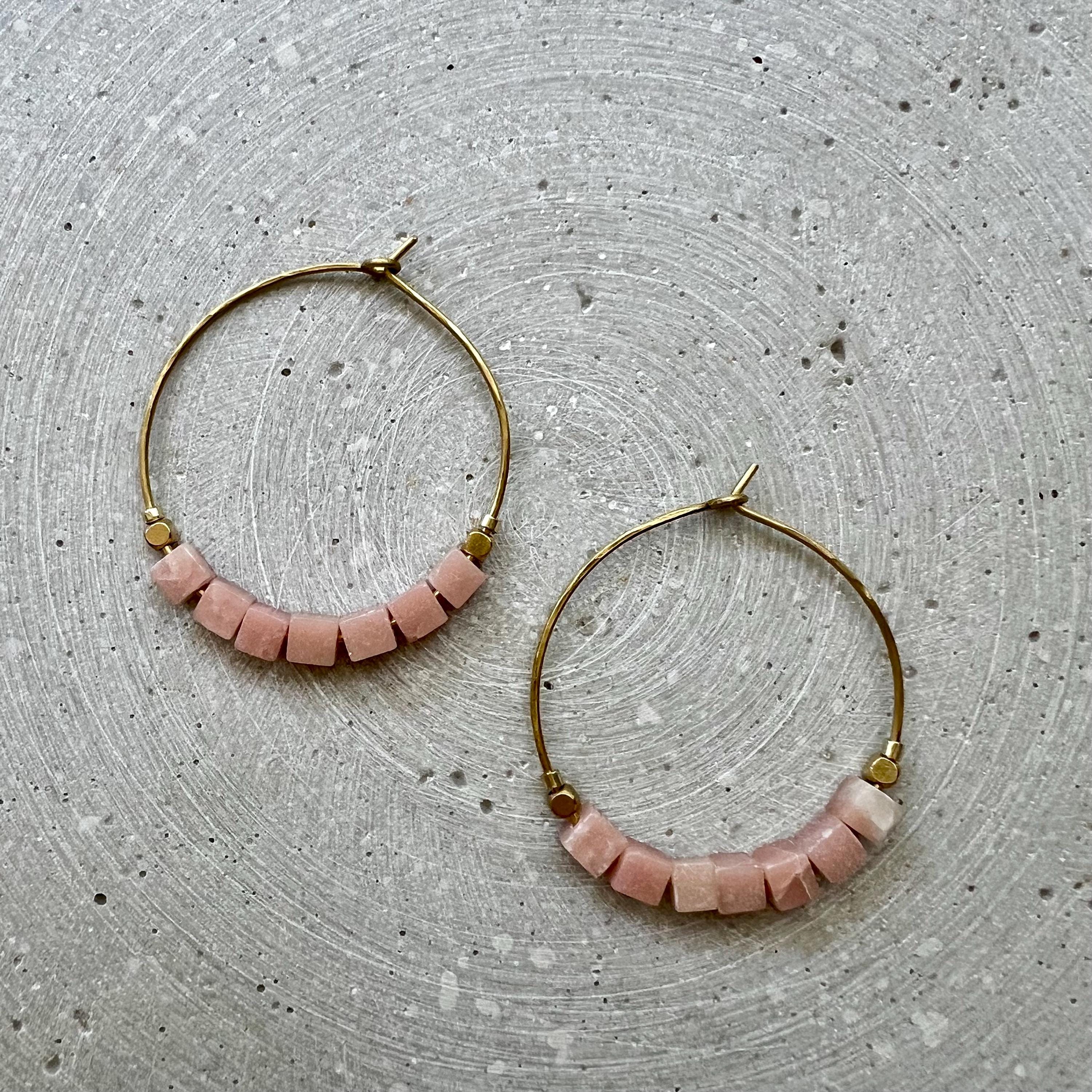 Pink Opal Würfel Creolen - Ohrring - Gudbling