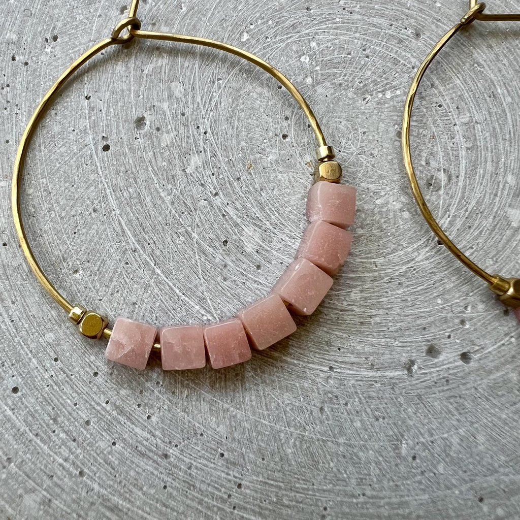 Pink Opal Würfel Creolen - Ohrring - Gudbling