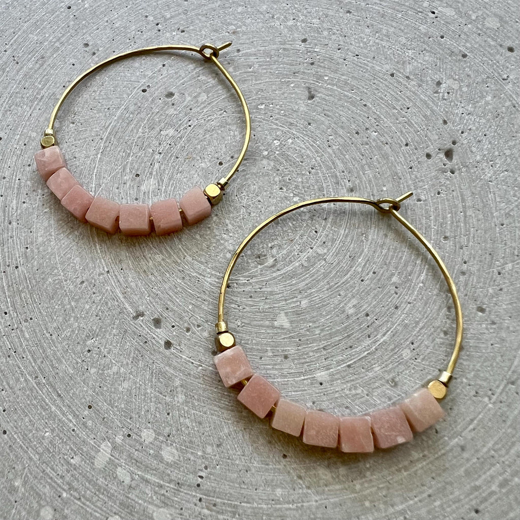 Pink Opal Würfel Creolen - Ohrring - Gudbling