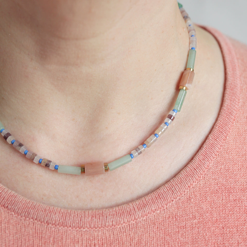 Quartz and Sunstone Surfer Necklace