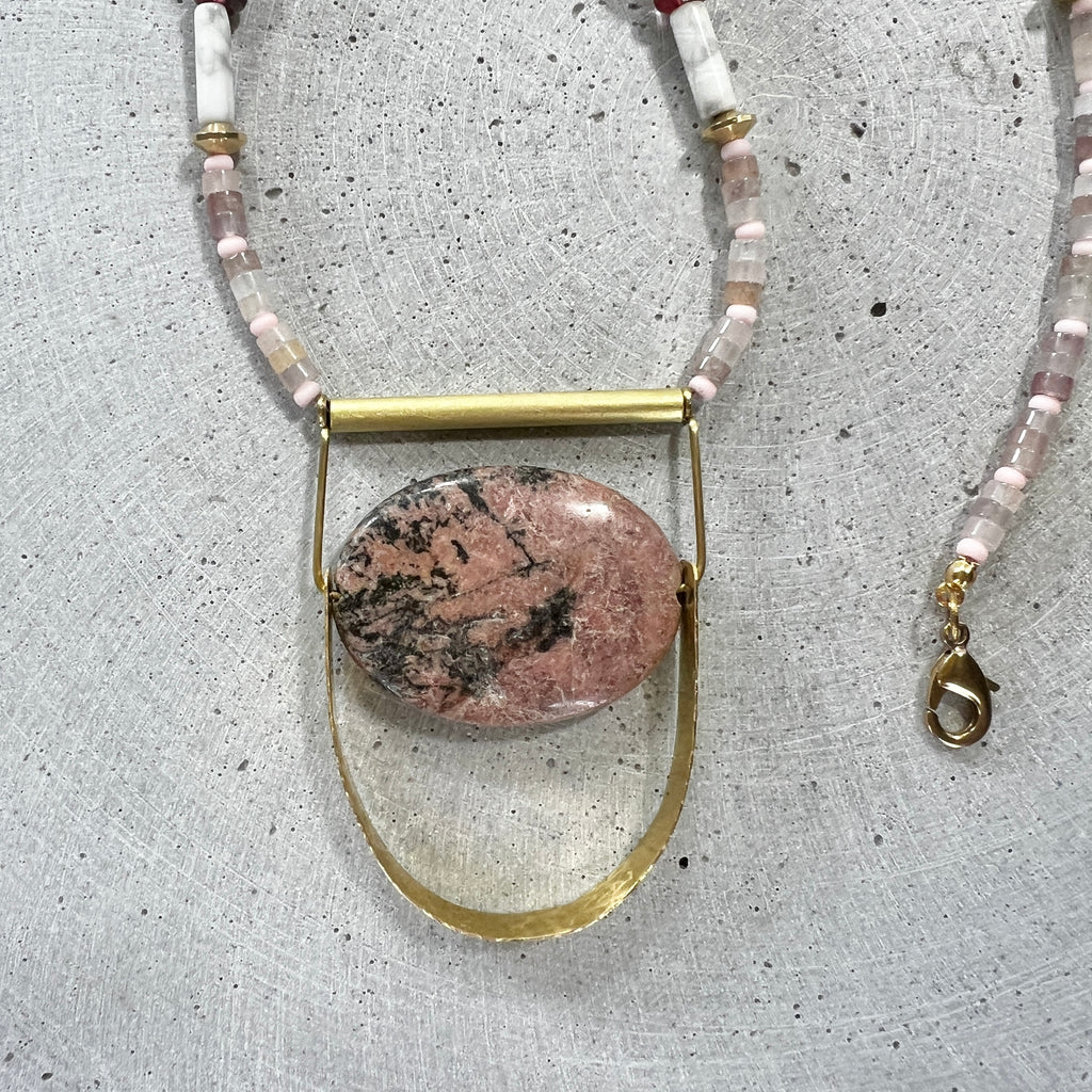 Rhodochrosit Stein Statement Kette - Halskette - Gudbling
