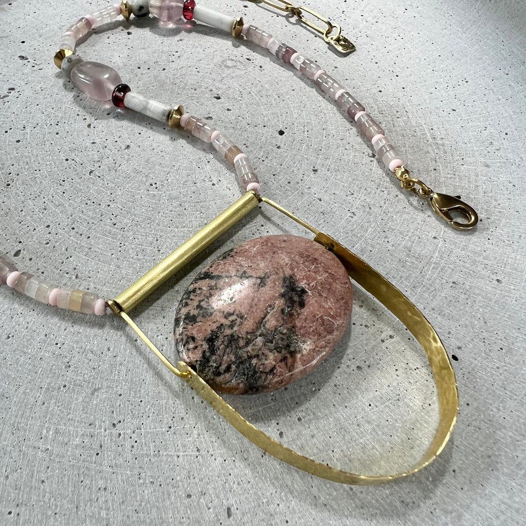 Rhodochrosit Stein Statement Kette - Halskette - Gudbling