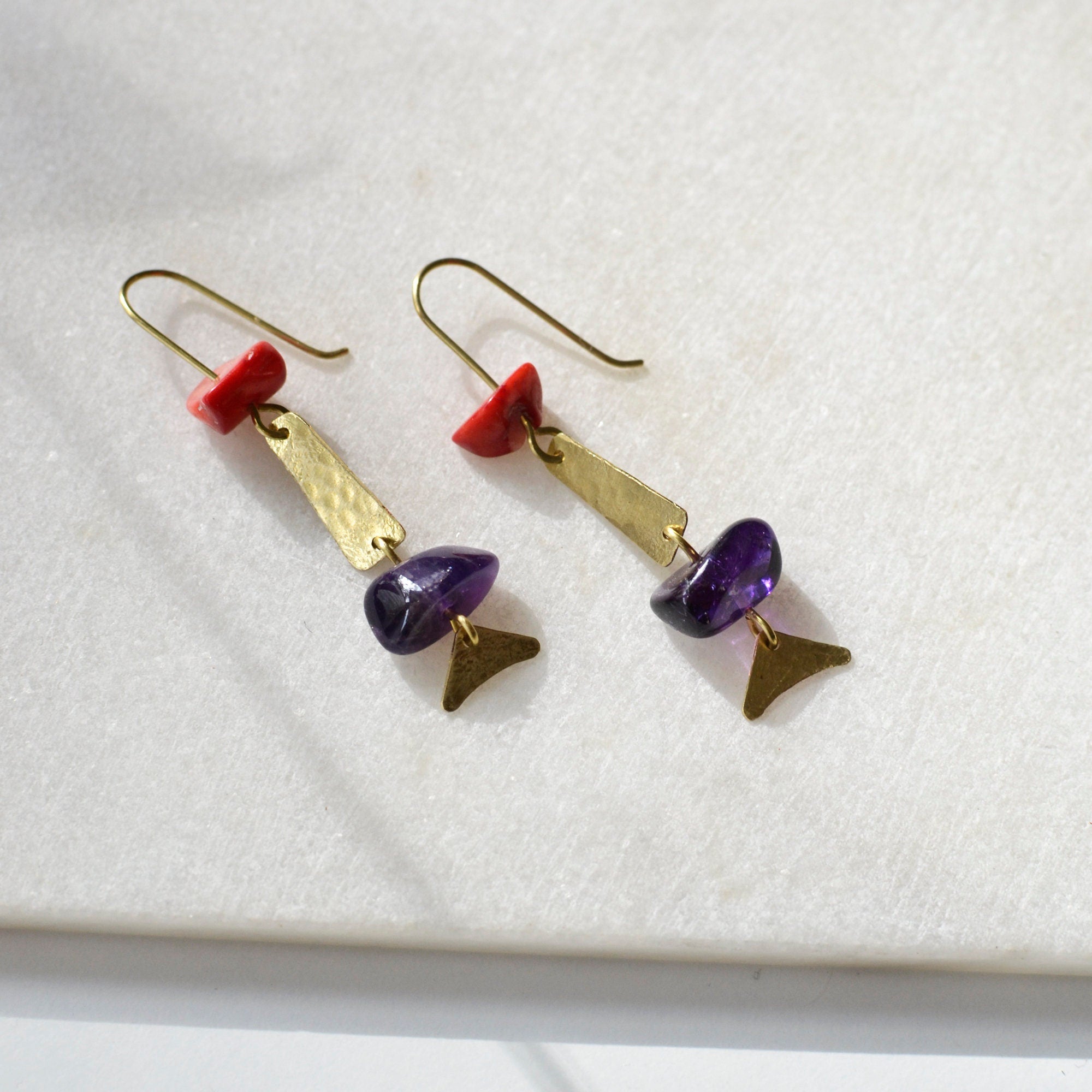 Vintage Koralle und Amethyst Hängeohrringe - Ohrring - Gudbling