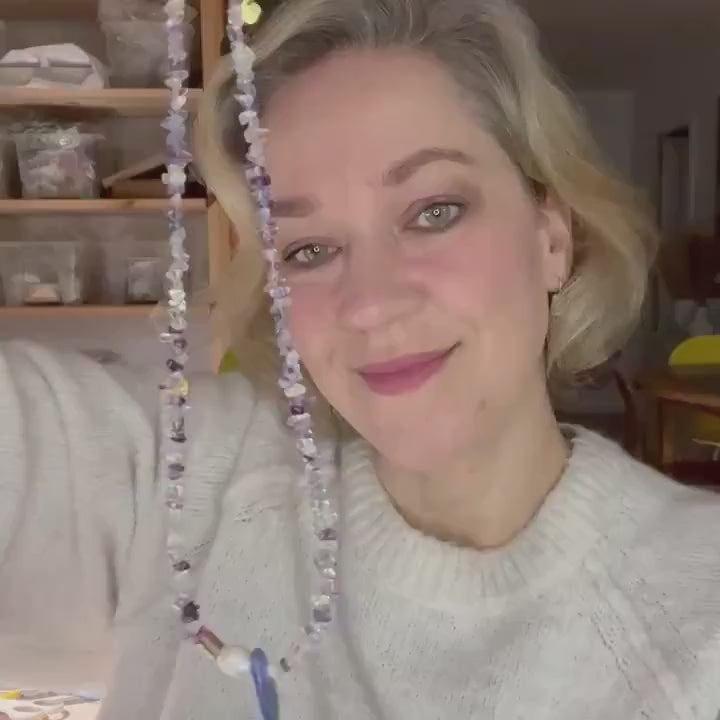 Fluorite Necklace with Kyanite and Freshwater Pearl